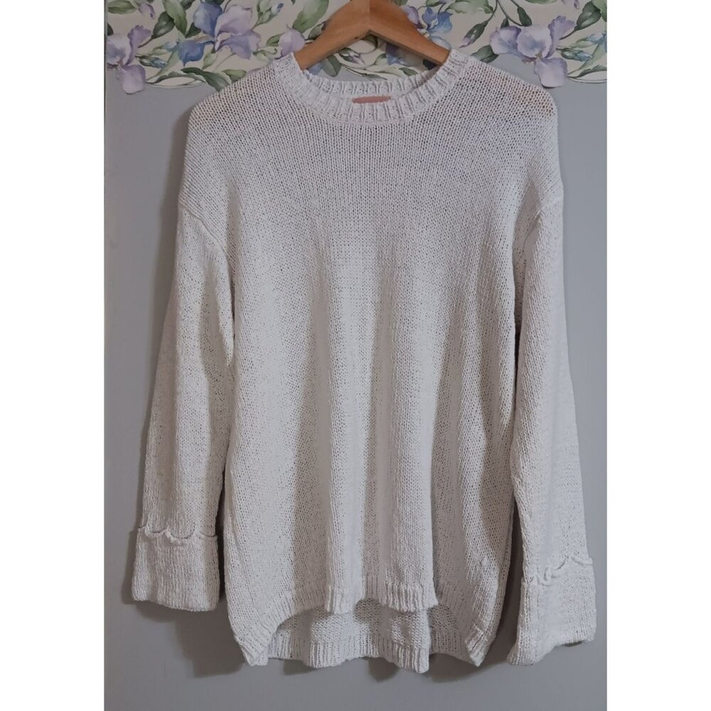 Show Me Your Mumu White XS Knit Sue Cuffed Pullover Oversized Nautical Boho Swea
